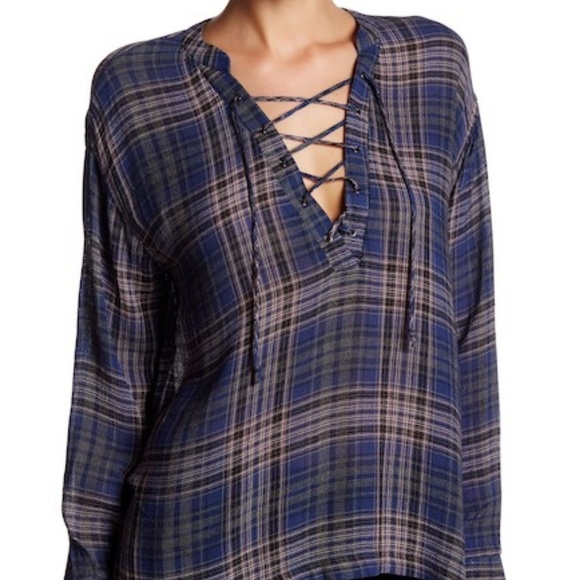 Lush Tops - Plaid Lace Up